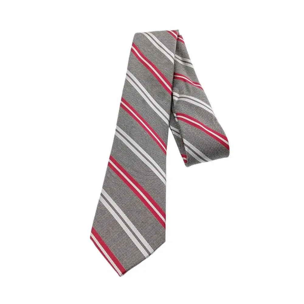 14th & Union Repp Tie Mens 59” Gray Red Stripe Silk Viscose Blend Skinny New